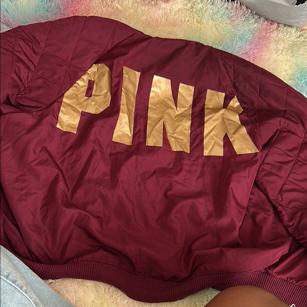 Pink Maroon Jacket with Gold Lettering